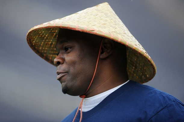 Rod Payne shows off his hat during the Victors Classic alumni football game at Michigan Stadium on Saturday. Melanie Maxwell I AnnArbor.com